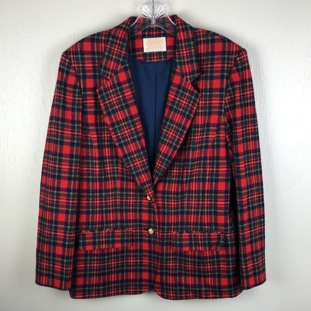 Pendleton Red Vintage Plaid Wool Blazer